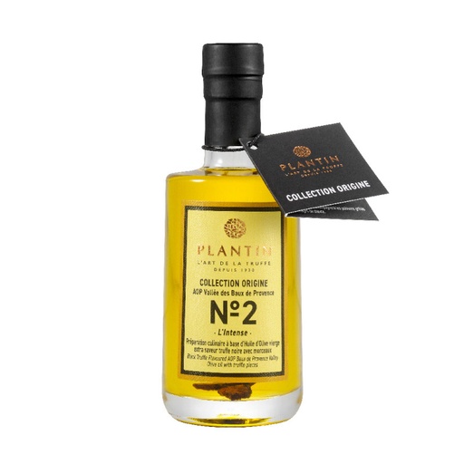 [1263] Huile d'olive AOP Baux de Provence - aromatisée truffe noire avec morceaux - 100ml PLANTIN